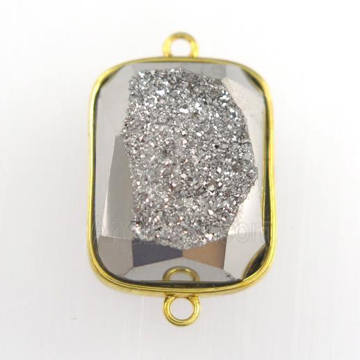 silver Druzy Agate rectangle connector