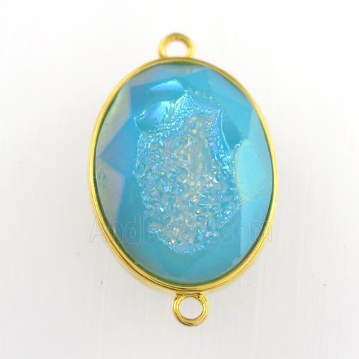 peacock blue Druzy Agate oval connector