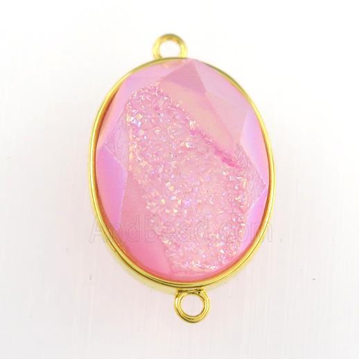 pink Druzy Agate oval connector