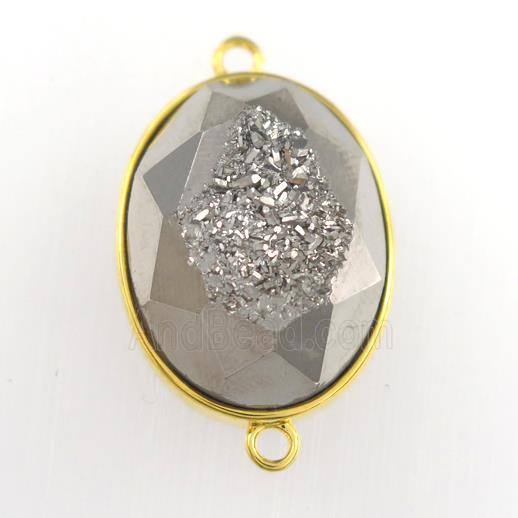 silver Druzy Agate oval connector