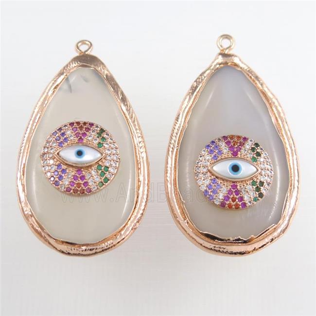 gray agate teardrop pendant, rose gold