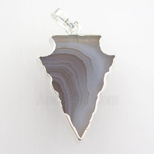 Botswana Agate pendant, arrowhead, silver plated