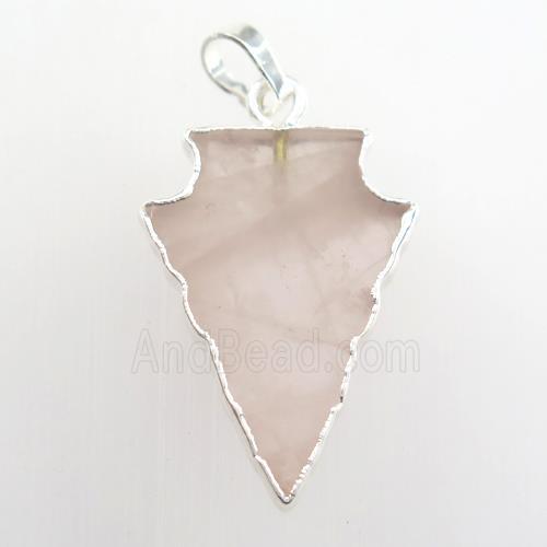 Rose Quartz pendant, arrowhead, silver plated