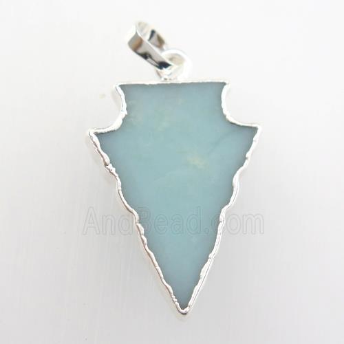Amazonite pendant, arrowhead, silver plated