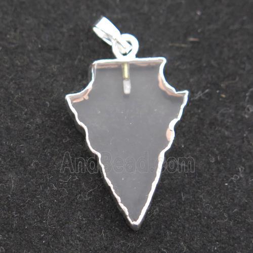 Clear Crystal pendant, arrowhead, silver plated