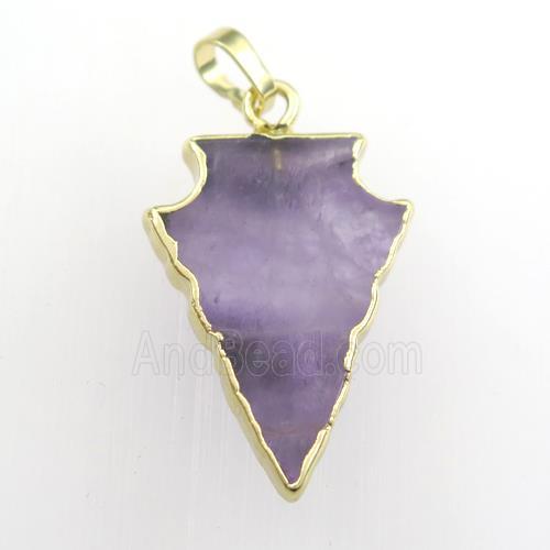 purple Amethyst pendant, arrowhead, gold plated