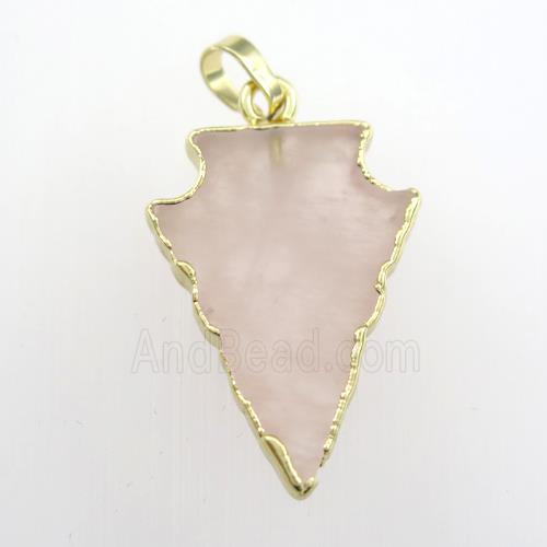 Rose Quartz pendant, arrowhead, gold plated