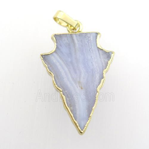 blue Lace Agate pendant, arrowhead, gold plated