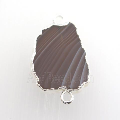 Botswana Agate connector, berry, sivler plated