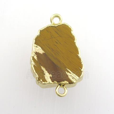 yellow Tiger eye stone connector, berry, gold plated