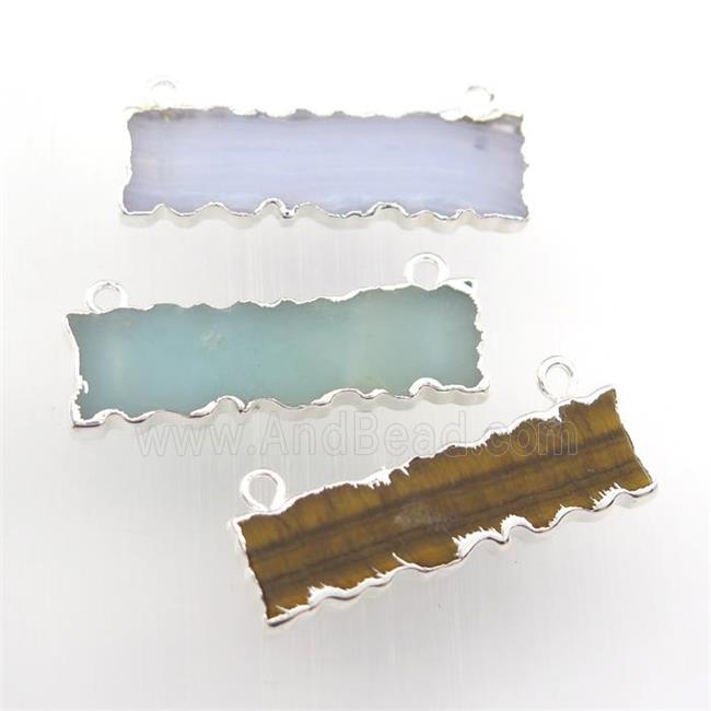 mixed gemstone pendant with 2loops, rectangle, silver plated