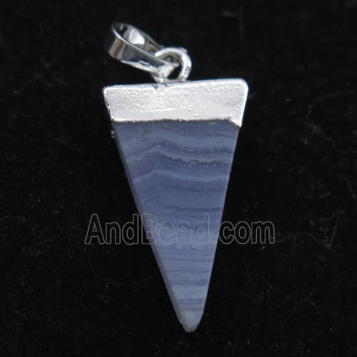 blue lace agate pendant, triangle, silver plated