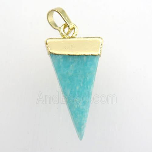 green Amazonite pendant, triangle, gold plated