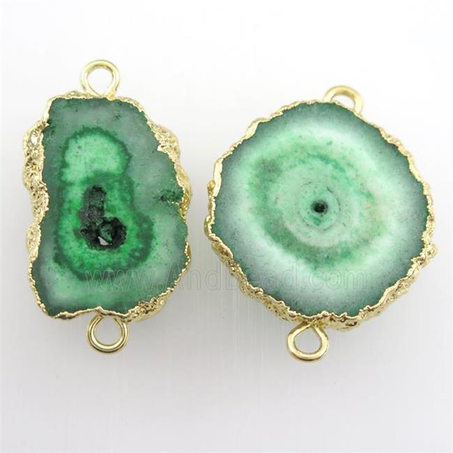 green Solar Druzy Quartz connector, freeform, gold plated