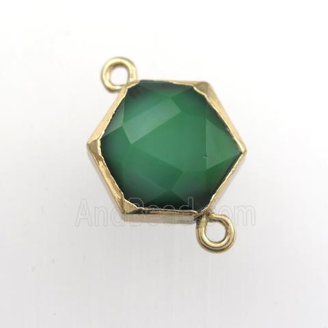 green Crystal glass connector, hexagon, gold plated