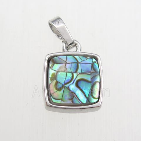 rainbow Paua Abalone shell pendant, platinum plated