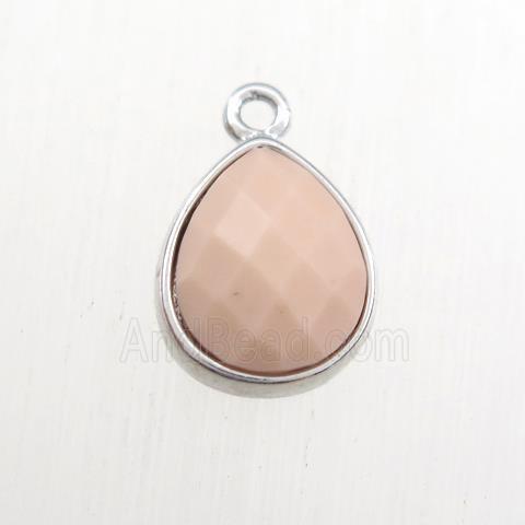 pink dye coral pendant, teardrop, platinum plated