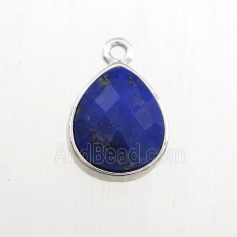 blue Lapis Lazuli pendant, teardrop, platinum plated