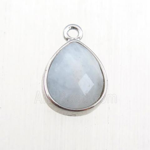 blue Aquamarine pendant, teardrop, platinum plated