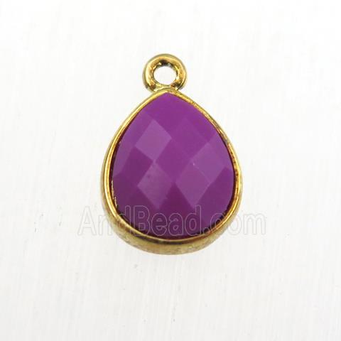 purple Jade pendant, teardrop, gold plated