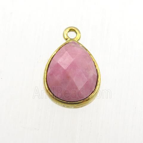 pink Rhodonite pendant, teardrop, gold plated