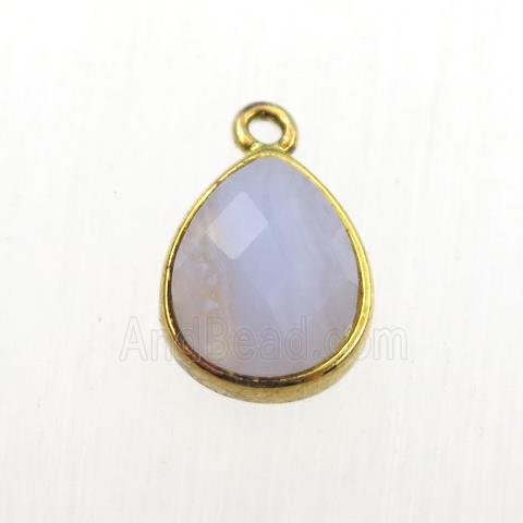 Blue Lace Agate pendant, teardrop, gold plated