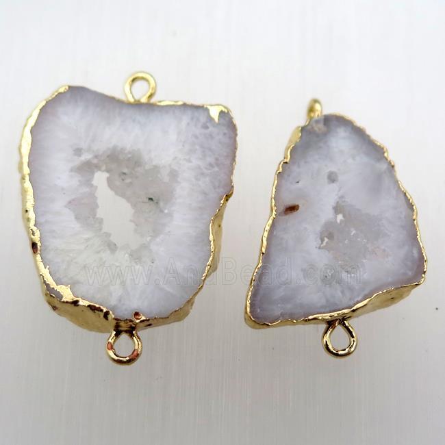 white druzy agate slice connector, gold plated