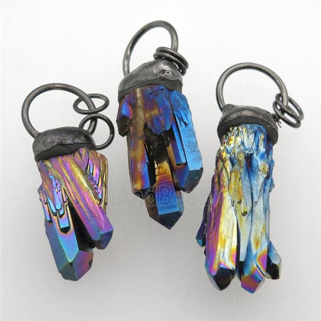 rainbow Crystal Quartz pendants, black plated