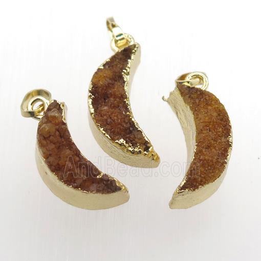 yellow Quartz Druzy moon pendants, gold plated