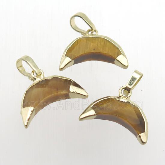 Tiger eye stone crescent pendant, gold plated