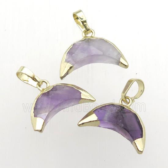 purple Amethyst crescent pendant, gold plated