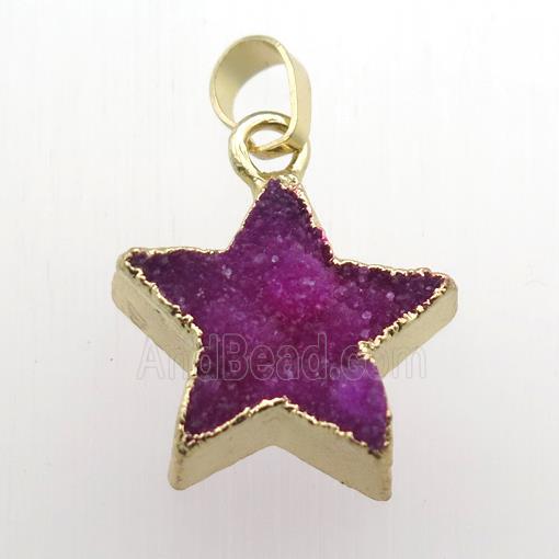 hotpink Druzy Quartz star pendant, gold plated