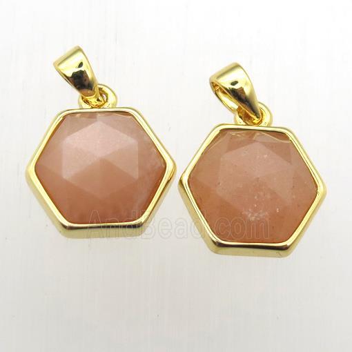 peach SunStone hexagon pendants