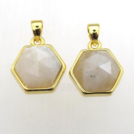 white MoonStone hexagon pendants
