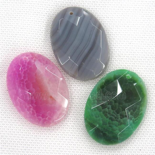 Agate pendants, faceted oval, mixed color
