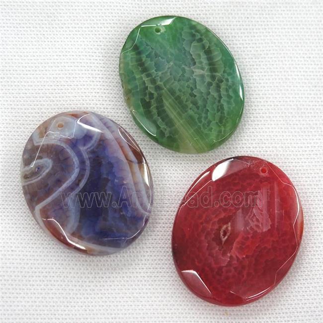 Agate pendants, faceted oval, mixed color