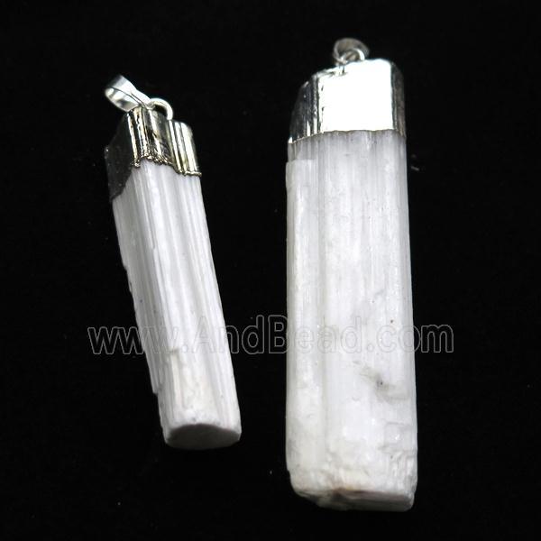 white Selenite stick pendant, silver plated