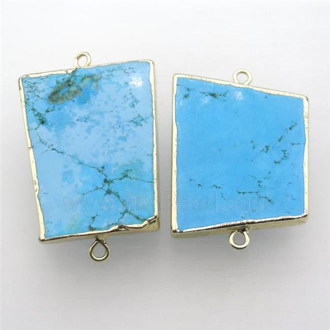 blue Turquoise connector, Trapeziform, gold plated