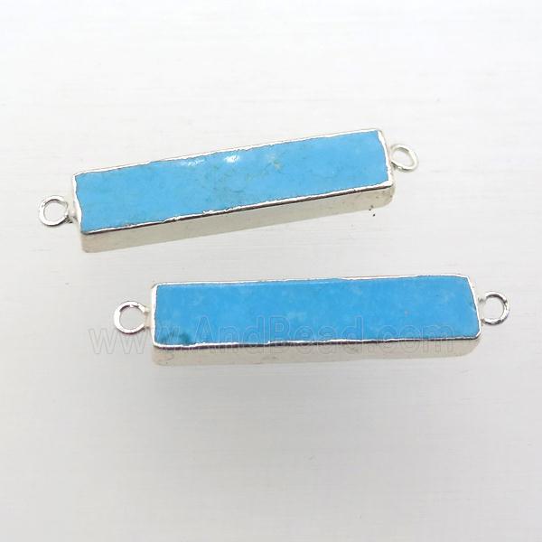 blue Turquoise rectangle connector, silver plated