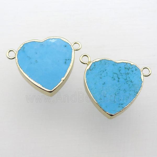 blue Turquoise heart pendant with 2loops, gold plated