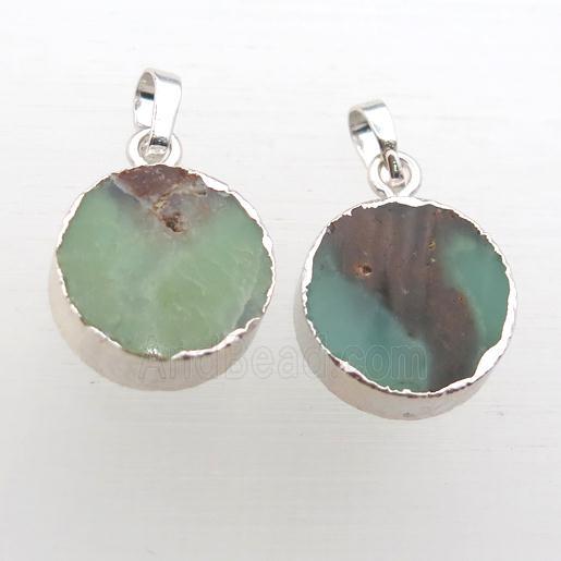 green Australian Chrysoprase circle pendant, silver plated