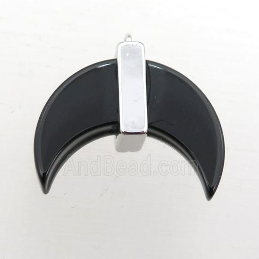 black hematite crescent moon pendant