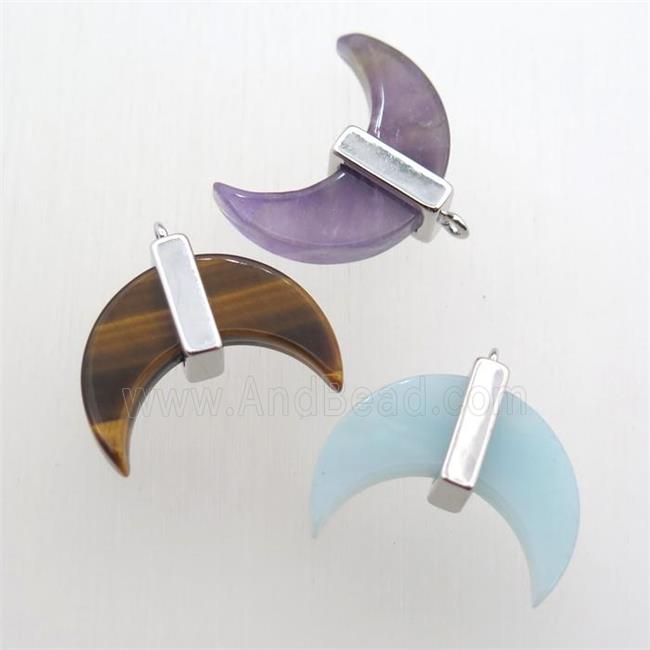 mixed Gemstone crescent moon pendant