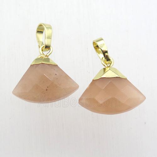 peach SunStone fan pendant, gold plated