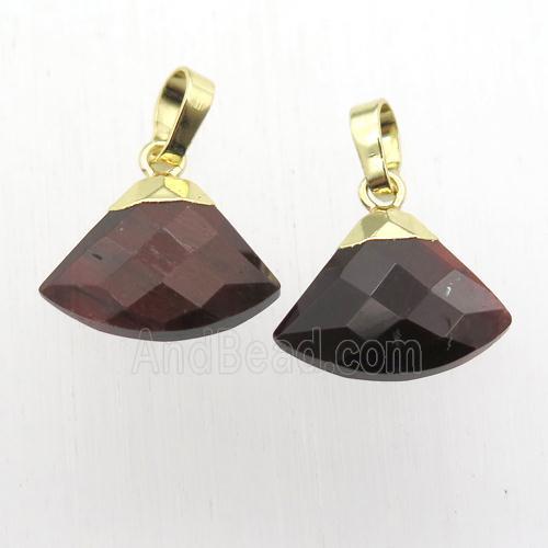Red Tiger eye stone fan pendant, gold plated