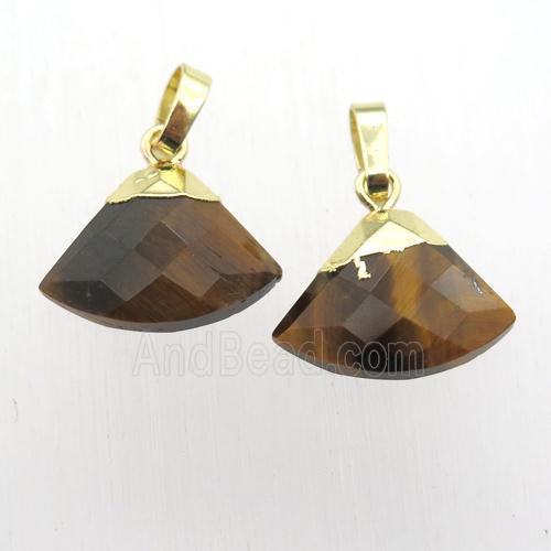 natural Tiger eye stone fan pendant, gold plated