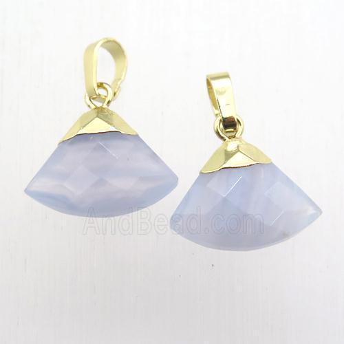 Blue Lace Agate fan pendant, gold plated