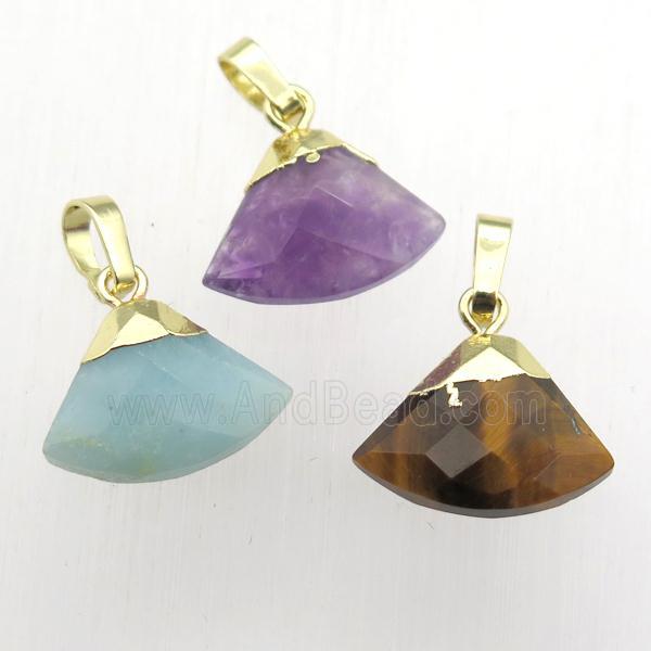 mixed Gemstone fan pendant, gold plated
