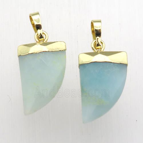 blue Amazonite horn pendant, gold plated