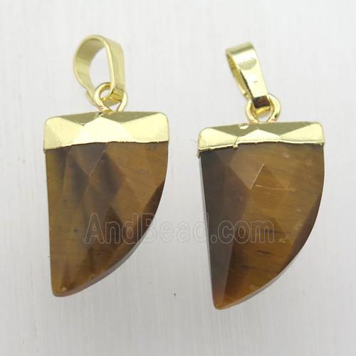 natural Tiger eye stone horn pendant, gold plated
